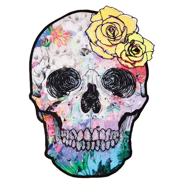 Kostenfreie Lieferung Maxi Bügelbild Totenkopf Rose Pailletten – Scull Applikation zum Aufbügeln
