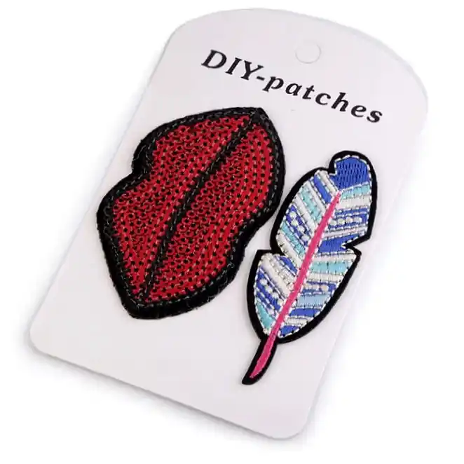 Bügelbild Set Feder rote Lippen Pailletten – Applikation zum Aufbügeln Jetzt Bestellen