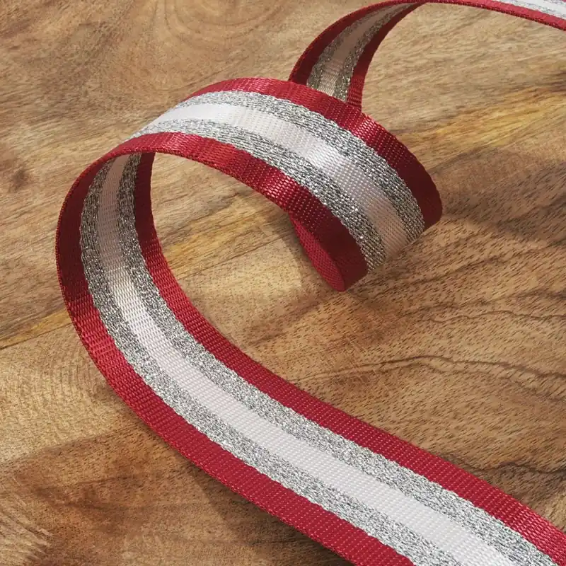 Sichere Zahlung 4cm Gurtband Streifen rot silber – Taschengurt Gürtelband Rucksack Einfassband