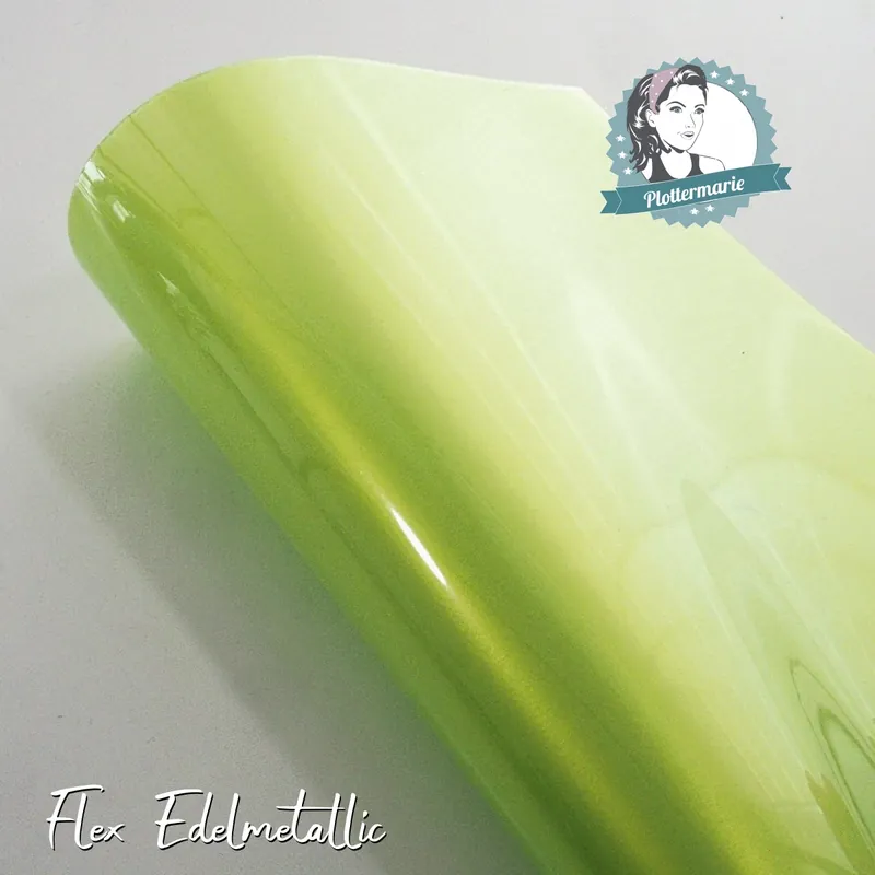 Preisreduziert Flexfolie für Textildruck Edelmetallic A4 lime grün – Plotterfolie von Plottermarie Flex 90µ