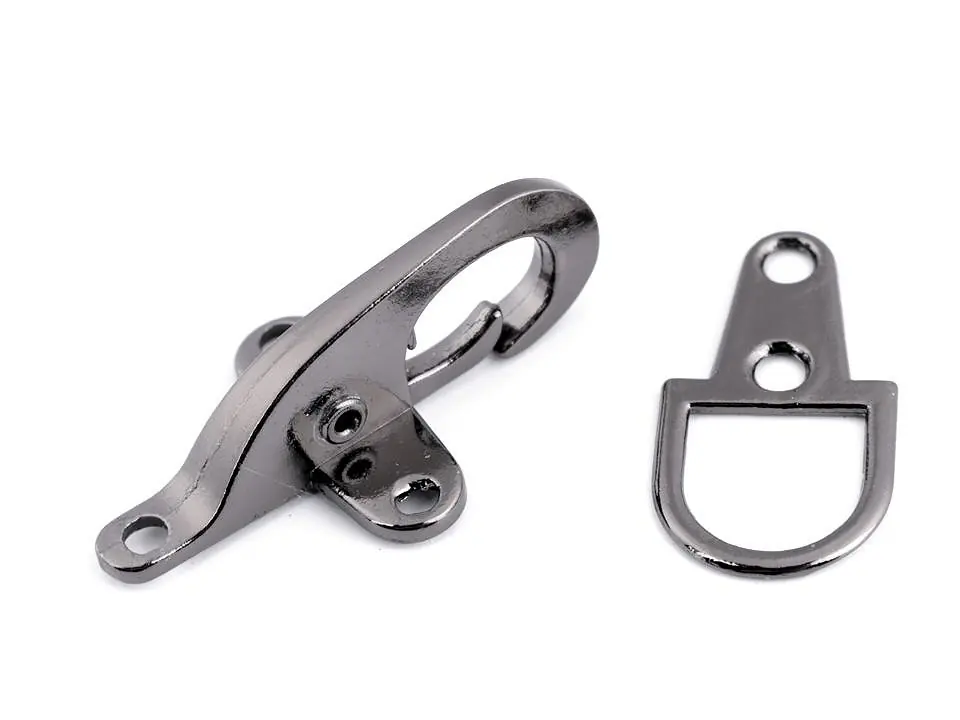 Verschluss Karabiner und D Ring nickel schwarz – Schließe für Mantel Tasche & Tuch Echt