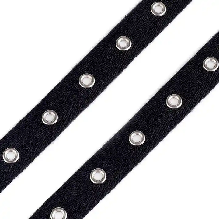 Twill Tape Köperband schwarz mit Ösen silber 2cm breit – Webband Zierband Garantierte Lieferung