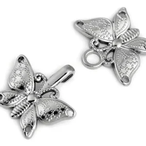 Exklusiv kleiner Schmetterling Verschluss silber – Haken Öse Trachten Schließe für Cardigan Tuch & Tasche