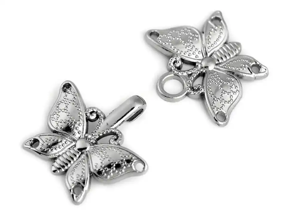 Exklusiv kleiner Schmetterling Verschluss silber – Haken Öse Trachten Schließe für Cardigan Tuch & Tasche