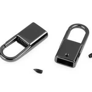 Expressversand Mini Karabiner nickel für 9mm breite Flachkordel oder Webbänder - für Brillen- oder Maskenbänder