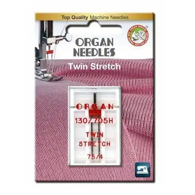 ORGAN Nähmaschinen Nadeln – TWIN STRETCH 75/4 – Doppel Flachkolbennadel für Jersey und Strick Stoff Hochwertig