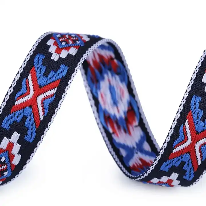 Webband Indianer Ethno blau rot – schmales Gurtband 2cm breit Handgefertigt