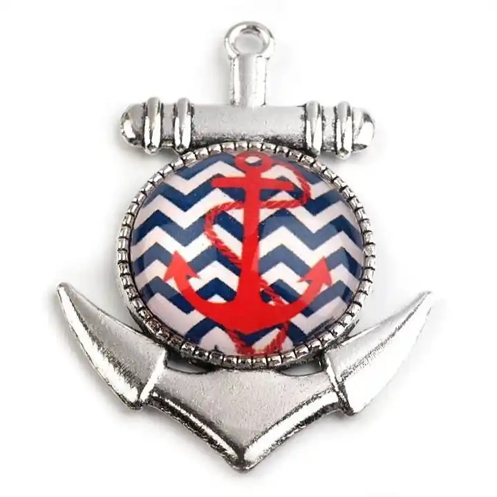 Anker Anhänger 4,5×3,5cm mit Cabochon für maritime Nähprojekte – rot blau Markenware