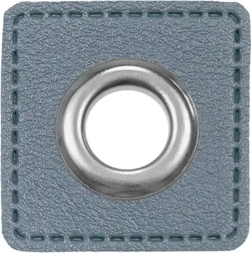 Ösen auf Kunstleder zum Aufnähen – Ösen Patches Ø 11mm in hellblau Neuheit