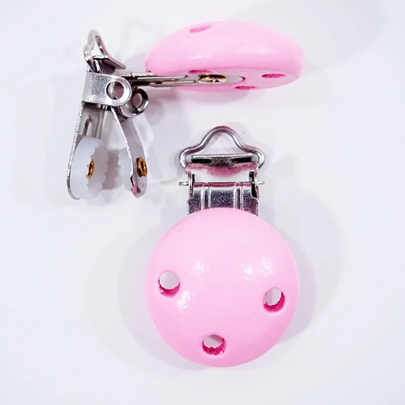 Ab Werk Schnullerketten Clip Holz rosa – für Nuckel und Kinderwagenketten & Hosenträger