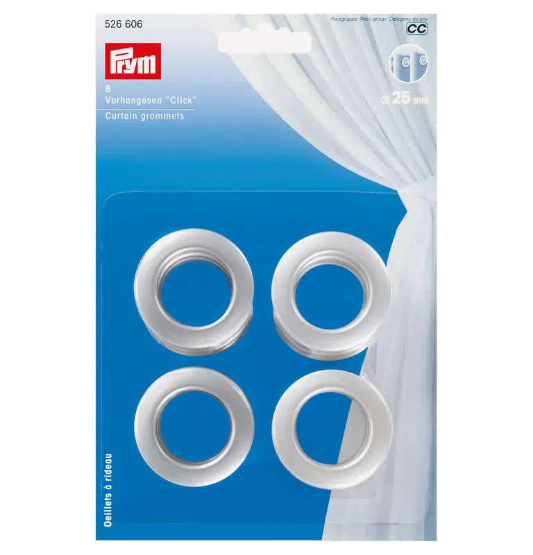 8 Maxi Ösen aus Kunststoff matt silber 25mm – Vorhangösen Gardinenringe Stoffösen Click von Prym Gleich Bestellen