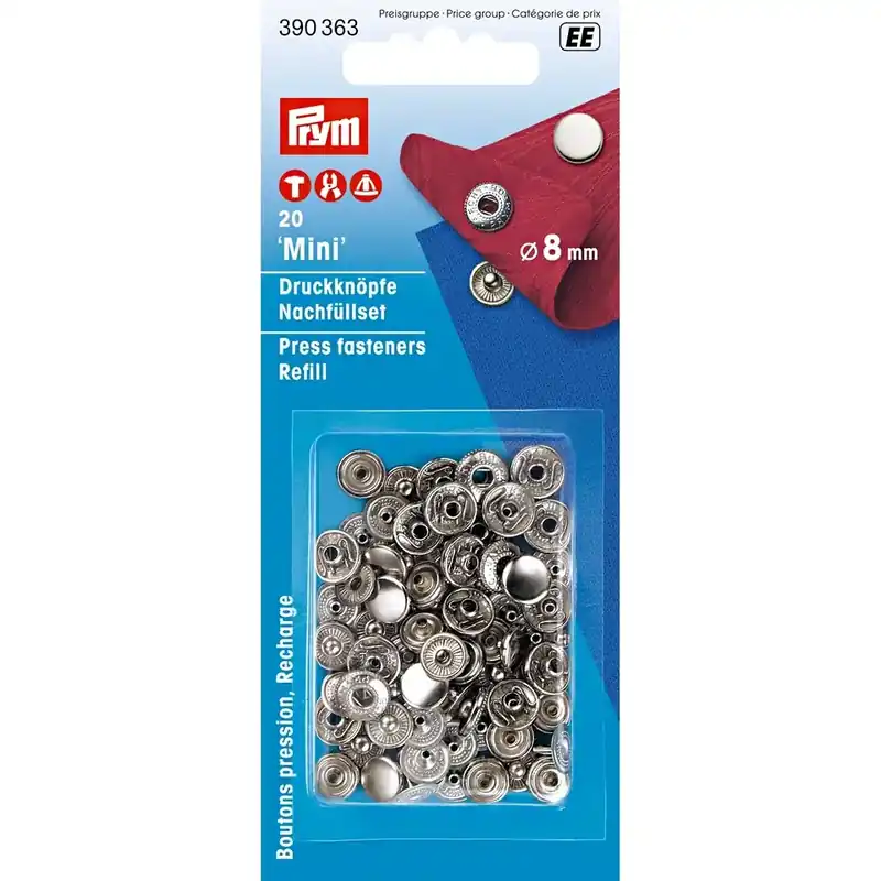 Bestseller 20 Jersey Druckknöpfe PRYM – 8mm silber mit Kappe – Nachfüllpack [ohne Werkzeug]
