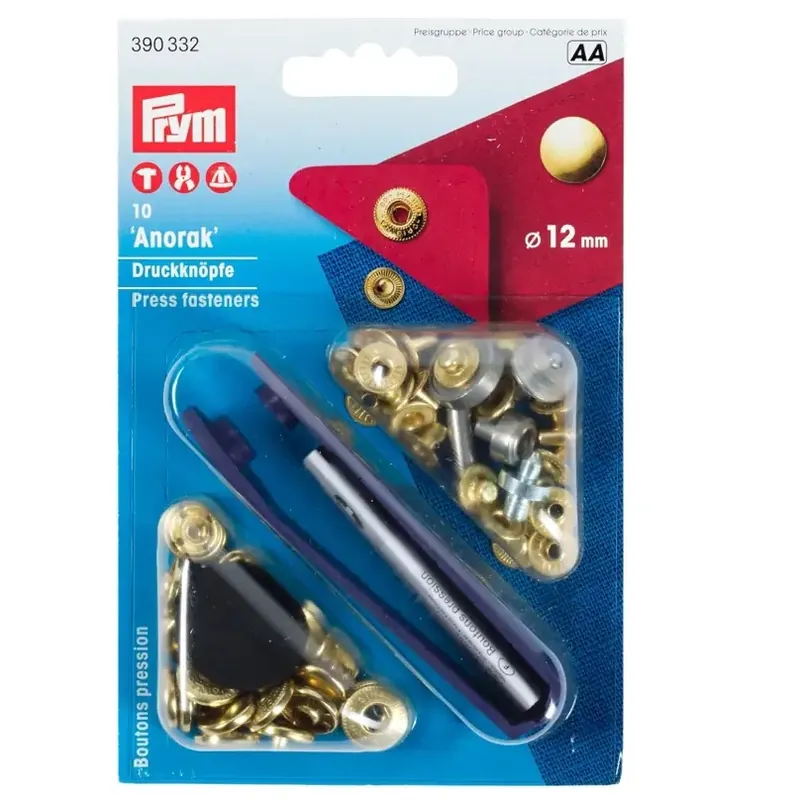 10 Anorak Druckknöpfe PRYM – 12mm gold mit Werkzeug Sofort Bestellen