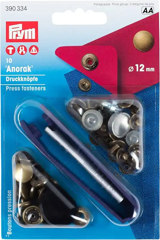 Sonderaktion 10 Anorak Druckknöpfe PRYM – 12mm altmessing mit Werkzeug
