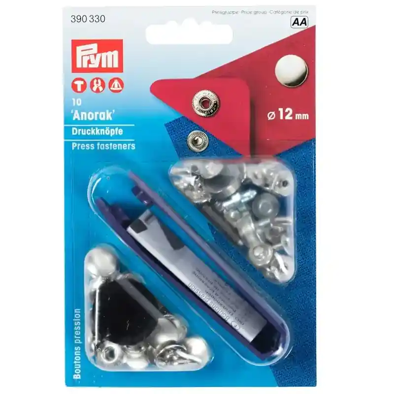 10 Anorak Druckknöpfe PRYM – 12mm silber mit Werkzeug Abverkauf