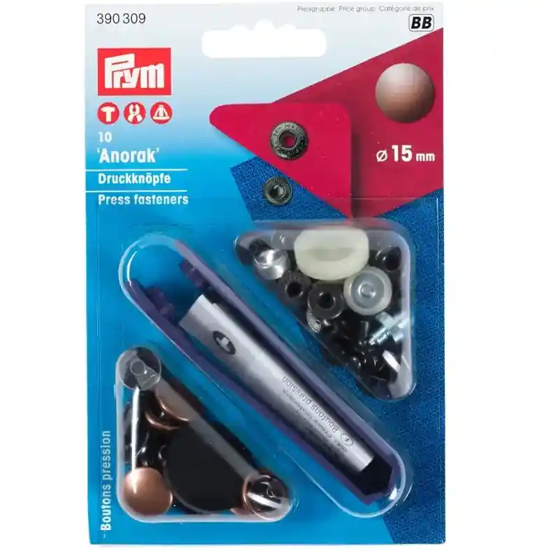 10 Anorak Druckknöpfe PRYM – 15mm altkupfer mit Werkzeug Heute Kaufen
