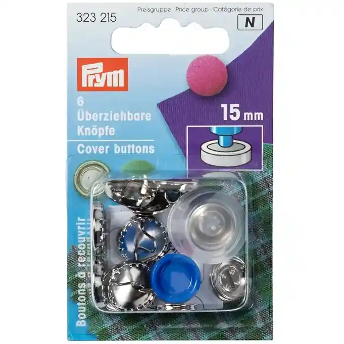 Hochwertig 6 überziehbare Knöpfe 15mm mit Werkzeug von Prym – Knöpfe selbst beziehen