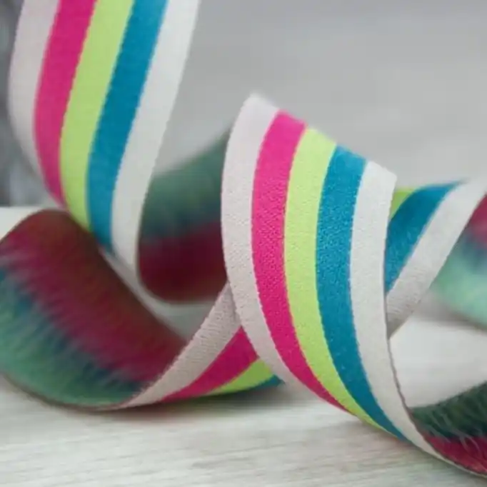 Webband STRIPES phantom Streifen grau pink lime petrol – 2cm breit von Farbenmix Markenware