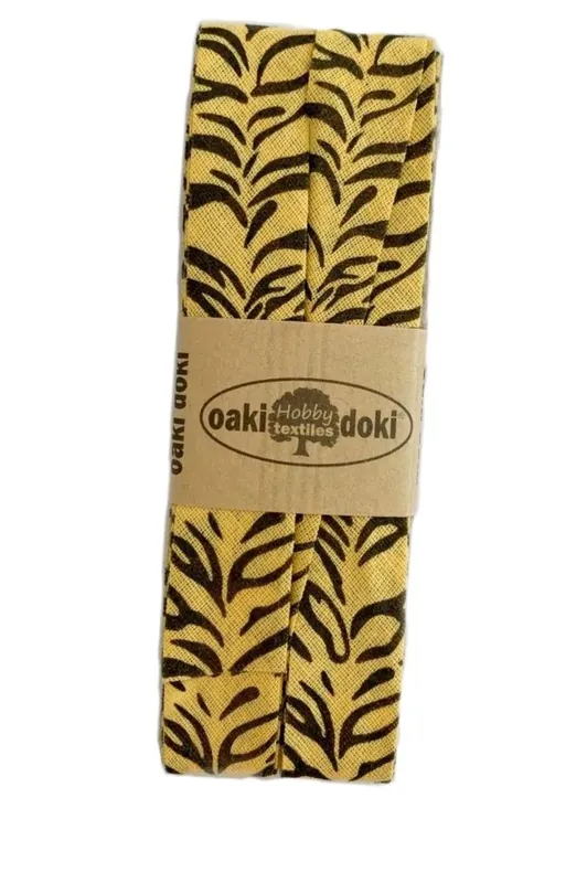 Hochwertig 3m Schrägband Safari Tiger gelb – Animal Print Biasband Baumwolle 40/20/10