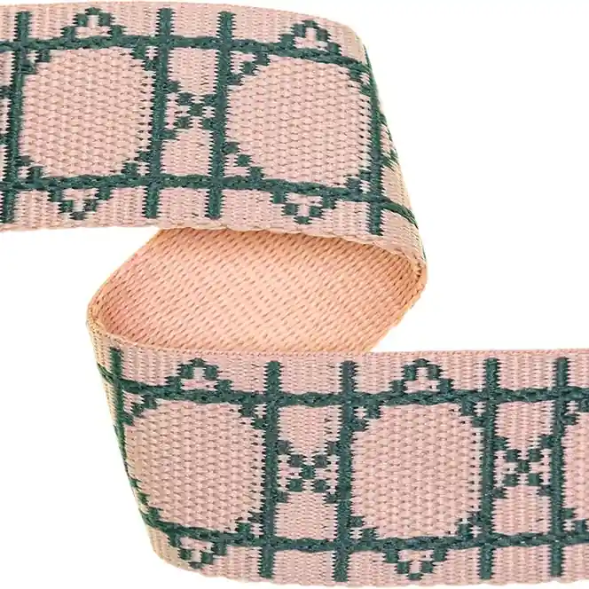 Handgefertigt Gurtband dobleface altrosa smaragd mit grafischem Muster – Taschengurt Gürtelband-Copy-Copy