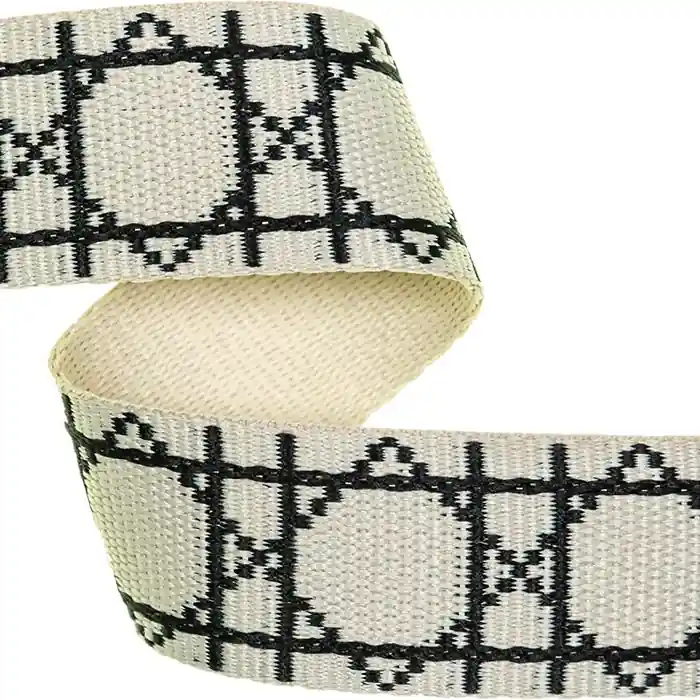 Gurtband dobleface creme schwarz mit grafischem Muster – Taschengurt Gürtelband-Copy Nur Heute