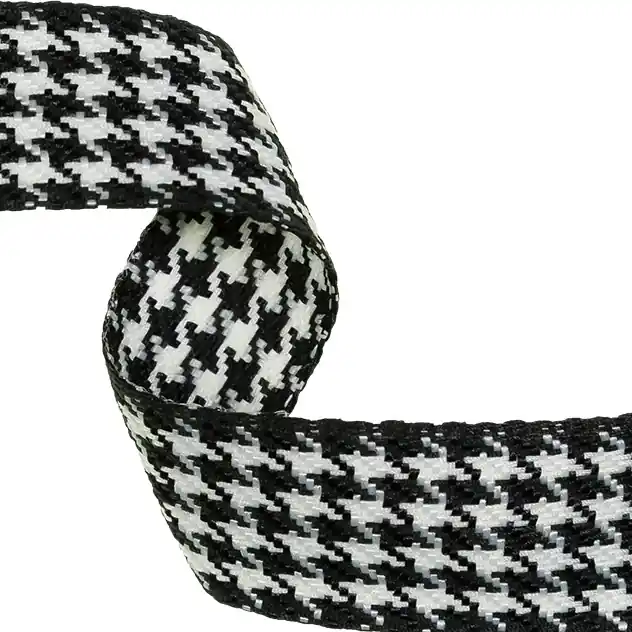 Billig Soft Gurtband 2,5cm breit Hahnentritt schwarz – Taschengurt Einfassband Karomuster Band