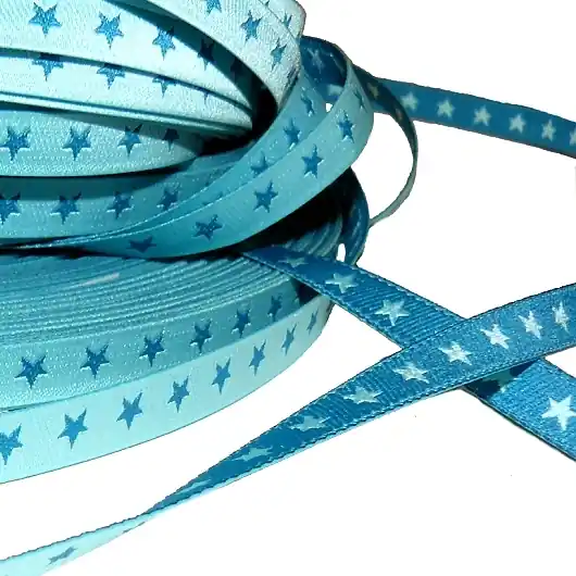 Webband STERNCHENBAND Sterne türkis petrol– 0,7cm breit beidseitig Farbenmix Großhandel