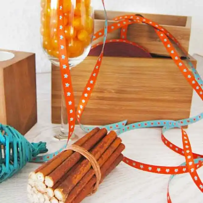 Webband STERNCHENBAND Sterne orange türkis– 0,7cm breit beidseitig Farbenmix Markenware