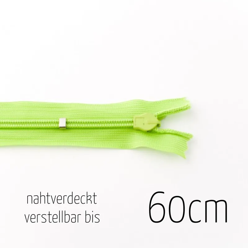 Markenprodukt Reißverschluss nahtverdeckt lime grün bis 60cm lang – individuell verstellbar nahtfein für Röcke und