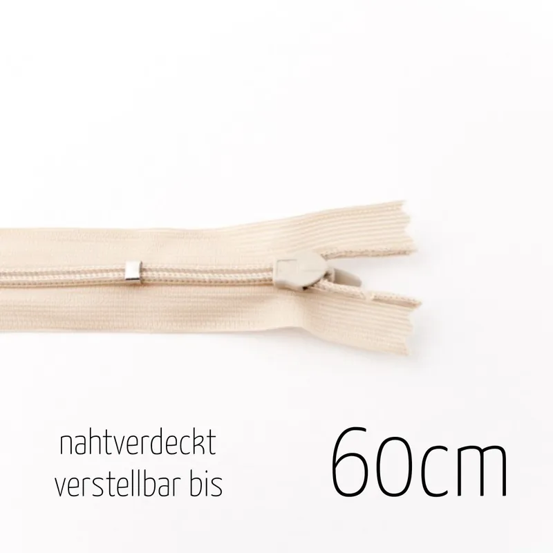 Reißverschluss nahtverdeckt beige sand bis 60cm lang – individuell verstellbar nahtfein für Röcke un Begrenztes Angebot