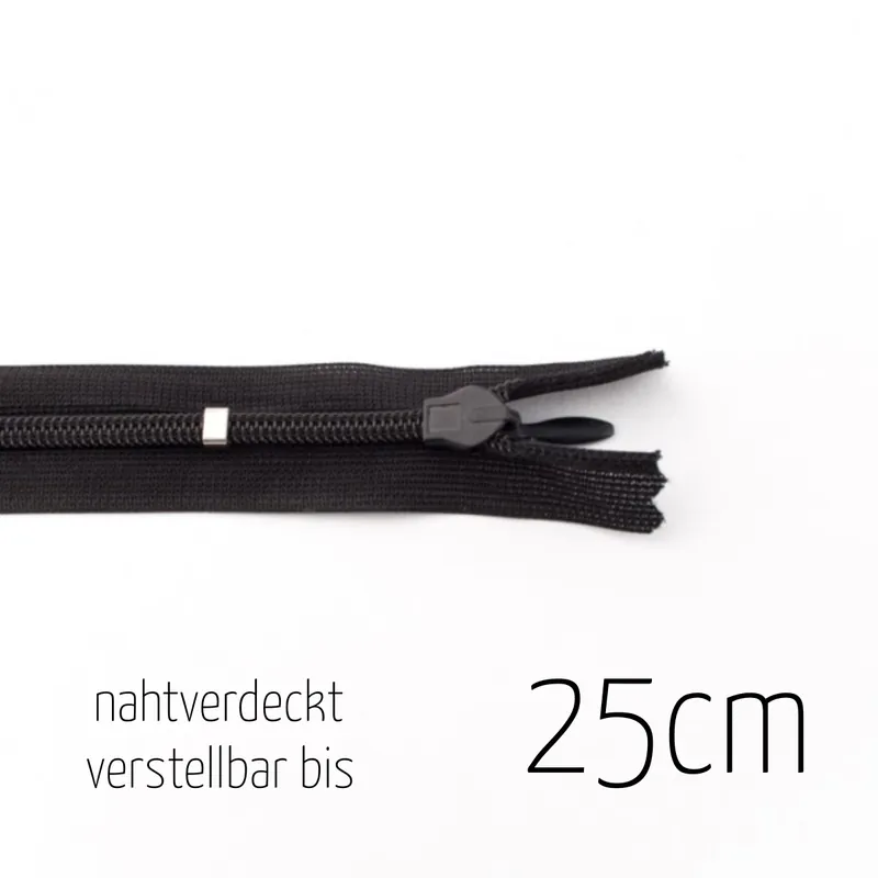 Reißverschluss nahtverdeckt schwarz bis 25cm lang – individuell verstellbar nahtfein für Röcke und K Expressversand