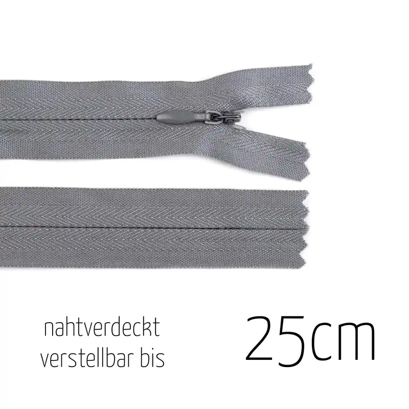 Reißverschluss nahtverdeckt grau bis 25cm lang – individuell verstellbar nahtfein für Röcke und Neu Im Sortiment