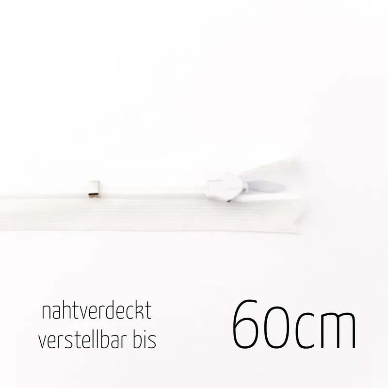 Reißverschluss nahtverdeckt weiß bis 60cm lang – individuell verstellbar nahtfein für Röcke und Klei Heißes Angebot