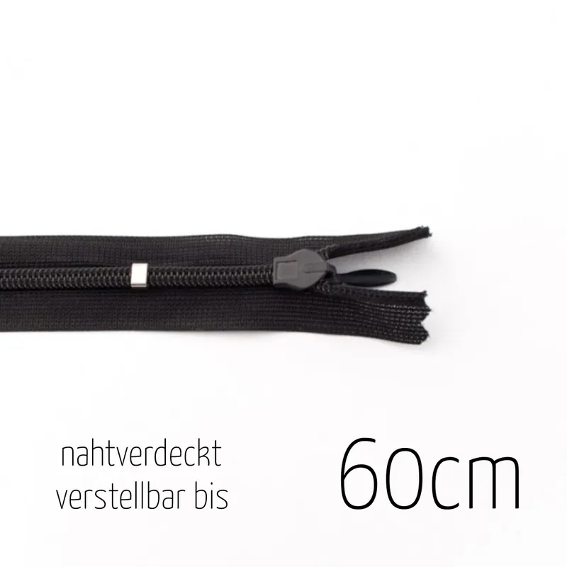 Jetzt Bestellen Reißverschluss nahtverdeckt schwarz bis 60cm lang – individuell verstellbar nahtfein für Röcke und K