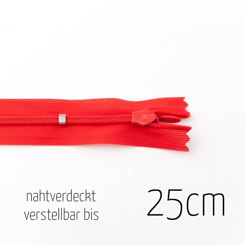 Reißverschluss nahtverdeckt rot bis 25cm lang – individuell verstellbar nahtfein für Röcke und Kleid Begrenztes Angebot