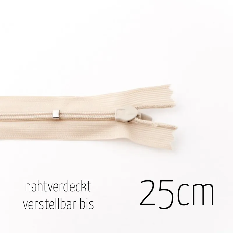 Kostenloser Rückversand Reißverschluss nahtverdeckt beige sand bis 25cm lang – individuell verstellbar nahtfein für Röcke un