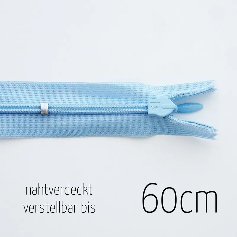Günstig Reißverschluss nahtverdeckt hellblau bis 60cm lang – individuell verstellbar nahtfein für Röcke und