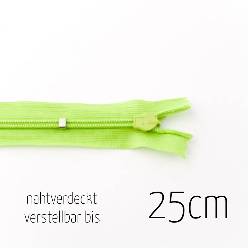 Reißverschluss nahtverdeckt lime grün bis 25cm lang – individuell verstellbar nahtfein für Röcke und Rabatt