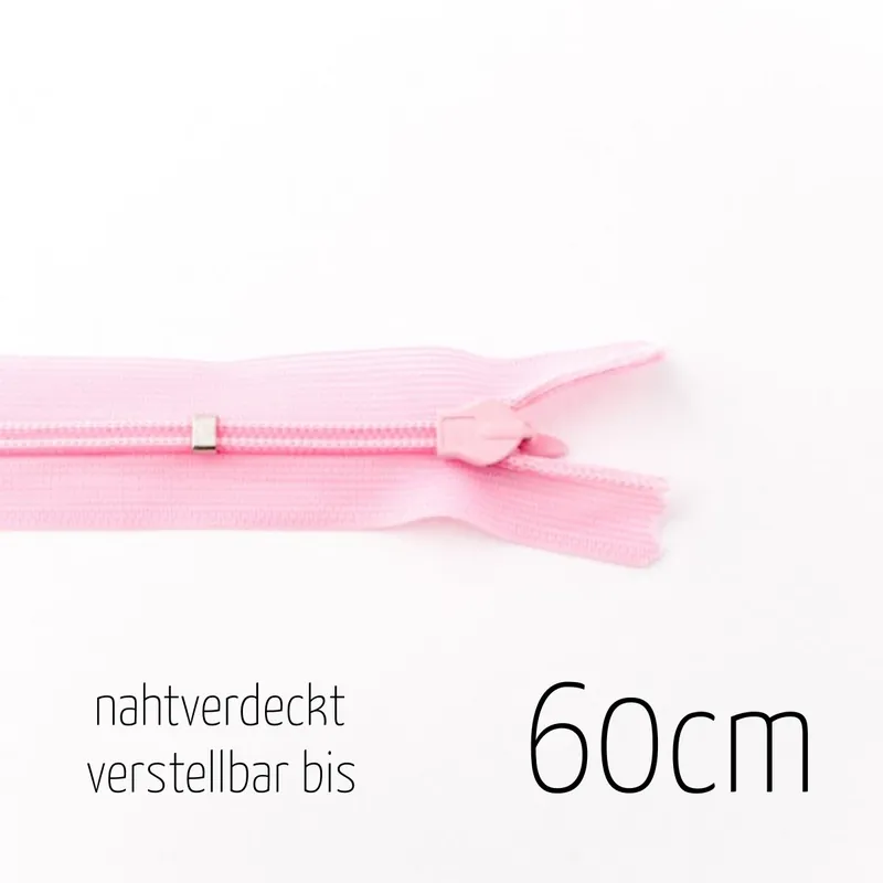 Gratis Versand Reißverschluss nahtverdeckt rosa bis 60cm lang – individuell verstellbar nahtfein für Röcke und Klei