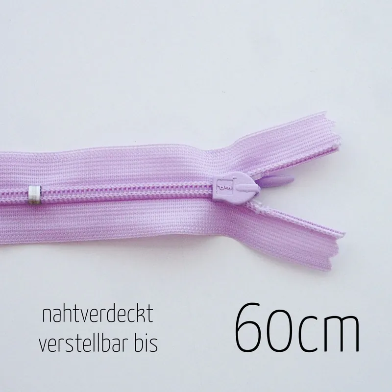 Reißverschluss nahtverdeckt flieder bis 60cm lang – individuell verstellbar nahtfein für Röcke und K Bestpreis