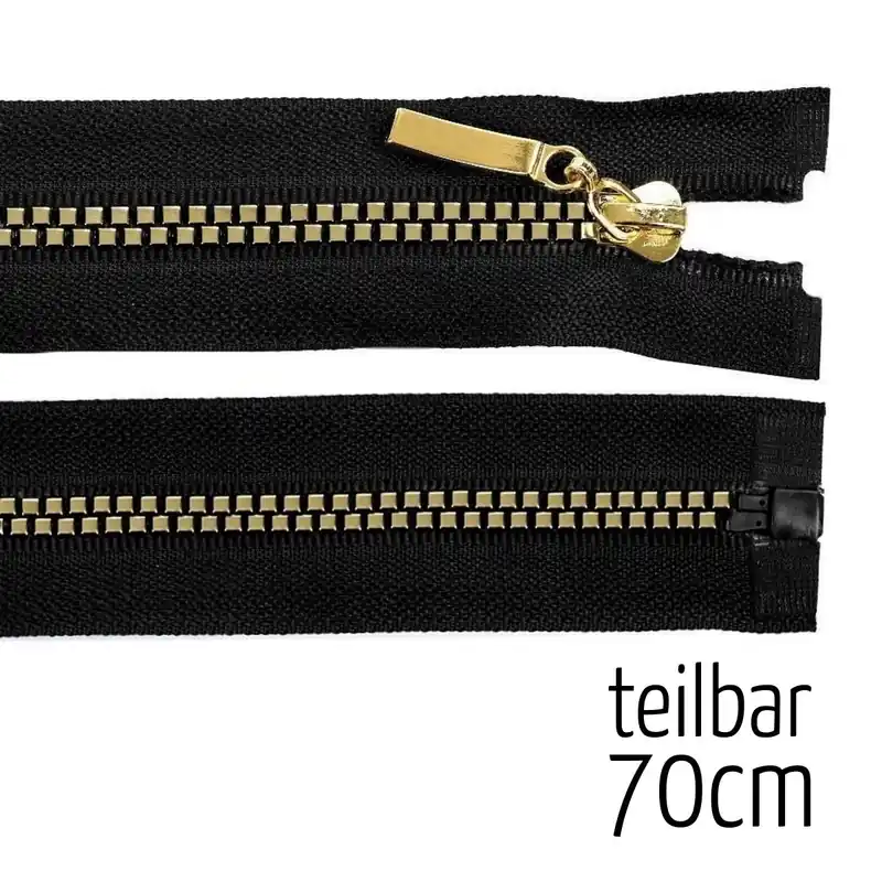Heute Kaufen Reißverschluss Profil 5mm Würfel schwarz gold teilbar 70cm lang für Jacken