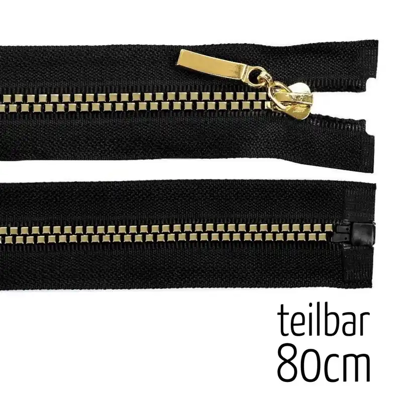 Jetzt Zugreifen Reißverschluss Profil 5mm Würfel schwarz gold teilbar 80cm lang für Jacken