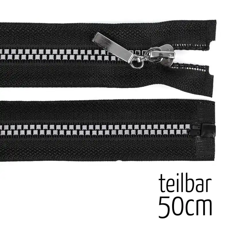 Reißverschluss Profil 5mm Würfel schwarz silber teilbar 50cm lang für Jacken Neu Im Sortiment