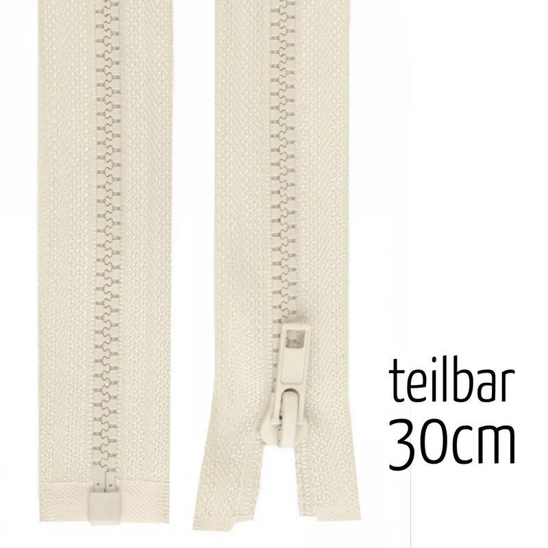 Reißverschluss Profil 5mm mandel creme teilbar 30cm lang für Jacken und Westen Abverkauf