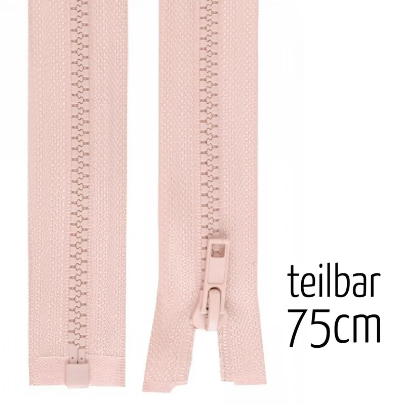 Reißverschluss Profil 5mm hellrosa teilbar 75cm lang für Jacken und Westen Neu