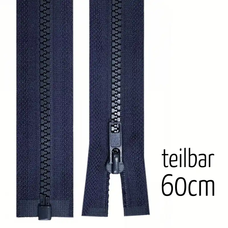 Exklusiv Reißverschluss Profil 5mm navy dunkelblau teilbar 60cm lang für Jacken und Westen