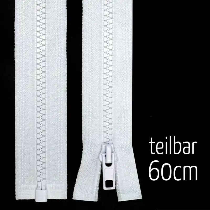 Reißverschluss Profil 5mm weiß teilbar 60cm lang für Jacken und Westen Neu