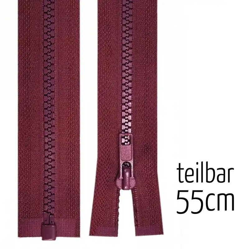 Reißverschluss Profil 5mm bordeaux rot teilbar 55cm lang für Jacken und Westen Ausverkauf