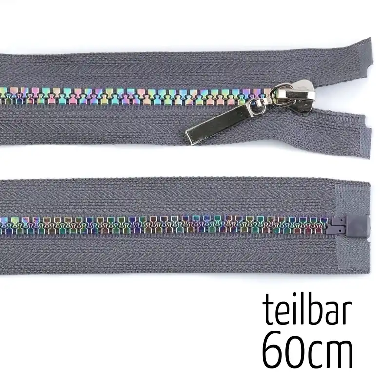 Reißverschluss Profil 5mm Regenbogen grau teilbar ab 60cm lang für Jacken Kostenfreie Lieferung