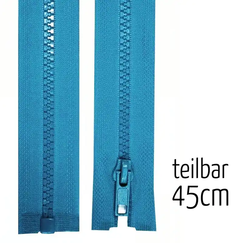 Reißverschluss Profil 5mm türkis blau teilbar 45cm lang für Jacken und Westen Kostenloser Rückversand